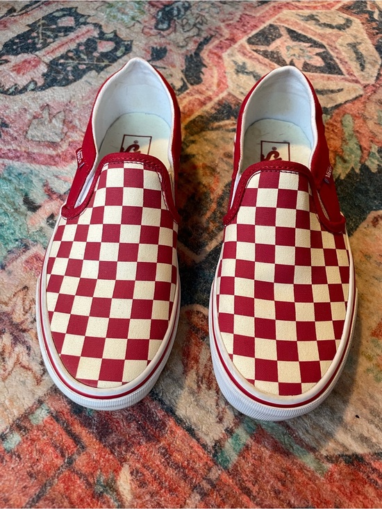 Shoes - VANS Red and Cream Checkerboard Slip Ons Sz 7